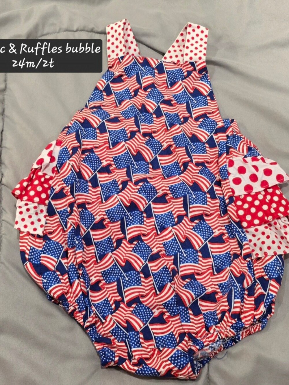 Girls Red, White & Blue Flag Ruffle Bubble One-Piece